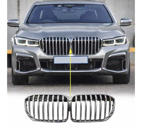 Chromuotos blizgios grotelės BMW G11 G12 LCI +2020